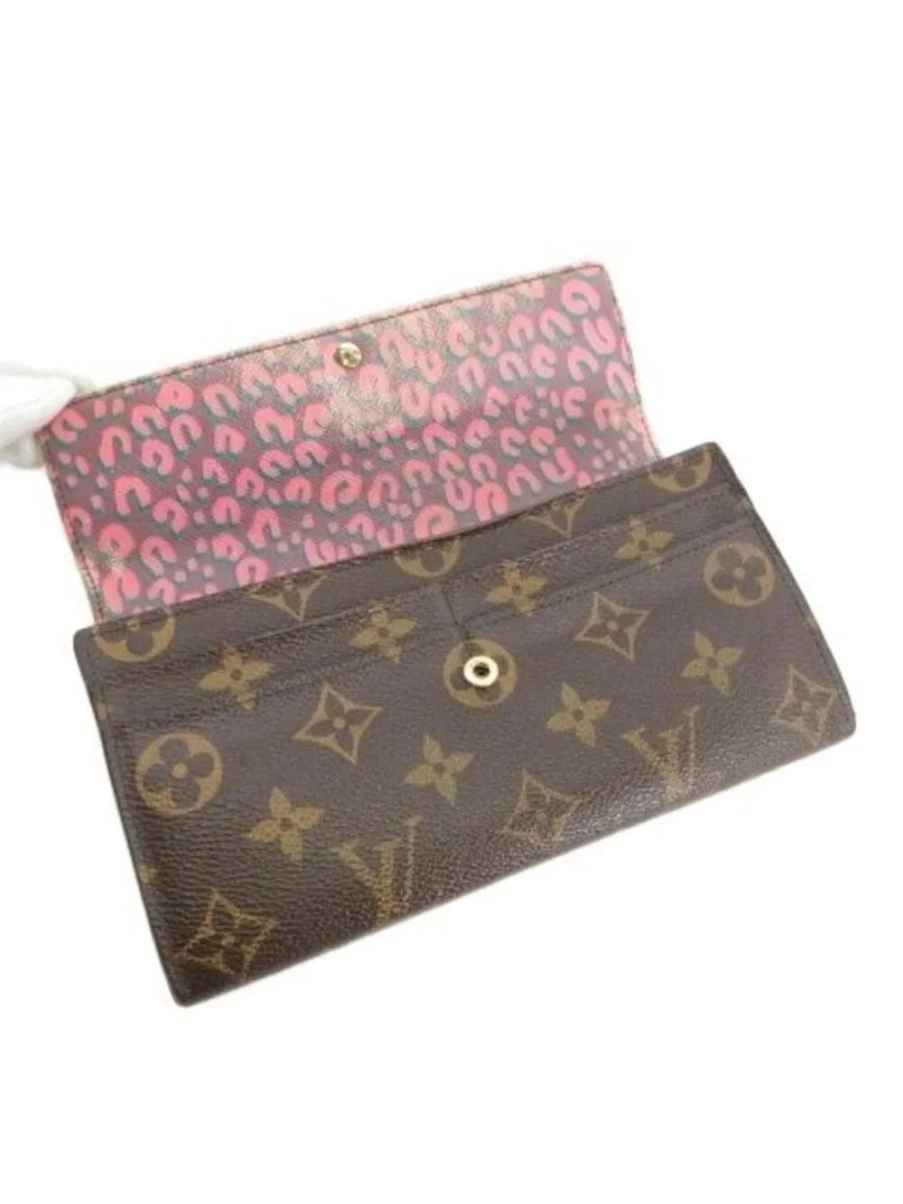 Louis Vuitton Monogram Leopard Print Portefeuille Sarah Bifold Wallet Brown